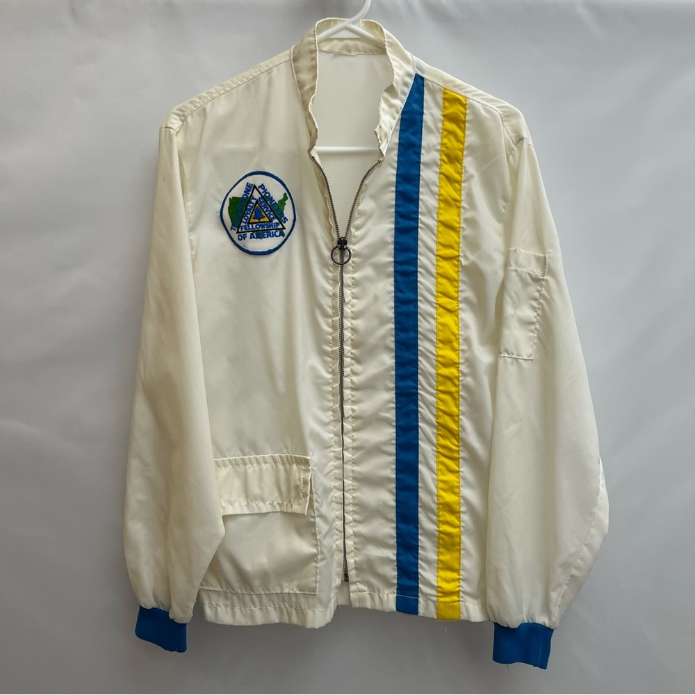 Pit Crew Racing Stripe Car Coat White Jacket 60's Clicker VTG TPA Cropped Box